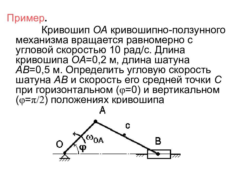 Определение угловой точки. Кривошипно-ползунный механизм угловая скорость. КРИВОШИП вращается с угловой. Кривошипно шатунный ползунный механизм. Шатун Кривошипно ползунного механизма.