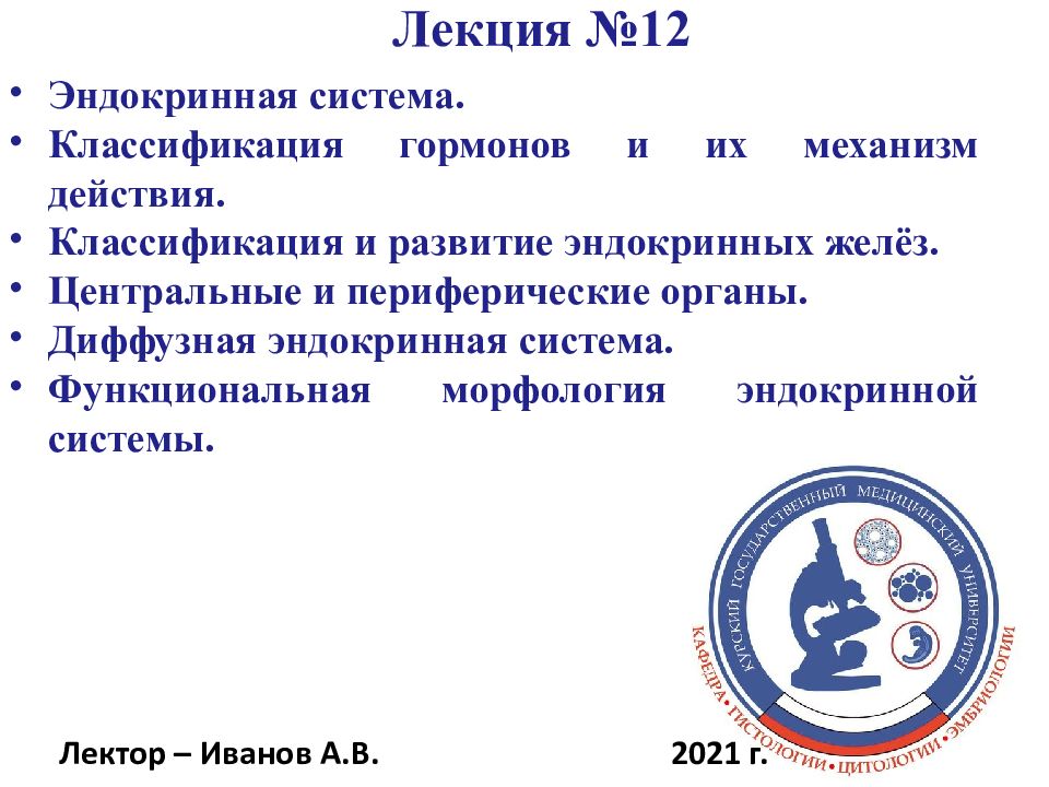 Лекция №4 Лектор – Иванов А.В. 2021 г. Эндокринная система. Классификация