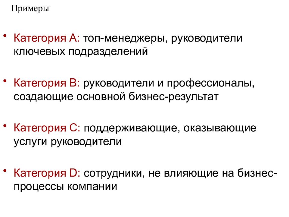 Примеры кат. Пример категоризации. Категории руководителей. Пример руководителя.