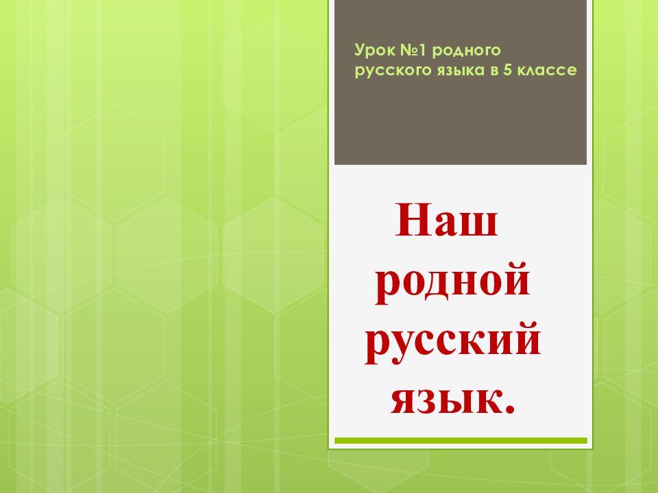 Наш родной русский язык. Урок №1 родного русского языка в 5 классе