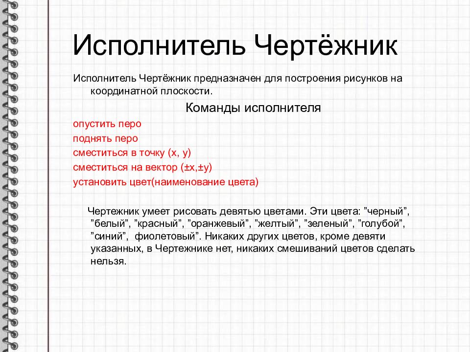 Чертежник предназначен для построения рисунков на