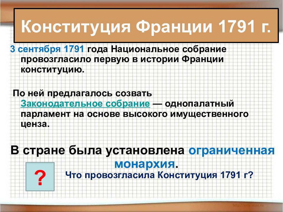 1791 франция. Конституция Франции 1791 года. Законодательное собрание презентация. Конституция Франции 1791 г Законодательное собрание. Первая Конституция Франции 1791. Основные положения Конституции Франции.