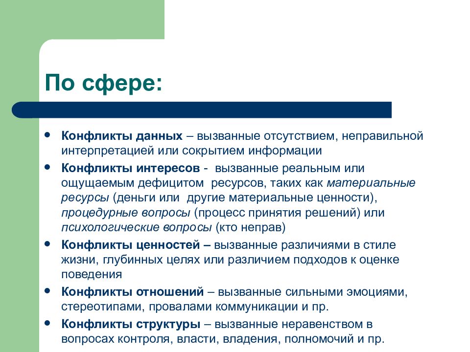 Сферы конфликта. Конфликты по сферам. Неправильное истолкование информации. Сферы текста. Анонимный сбор данных о конфликте.