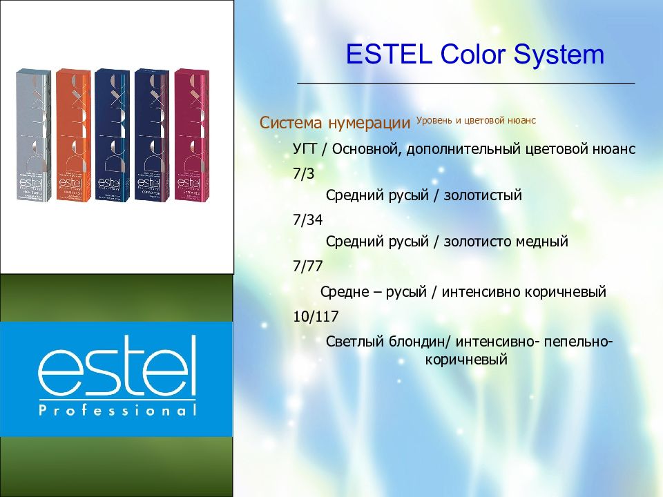 Estel color. Основы колористики Эстель. Цветовые направления Эстель. Угт Эстель. Система нумерации красителей.