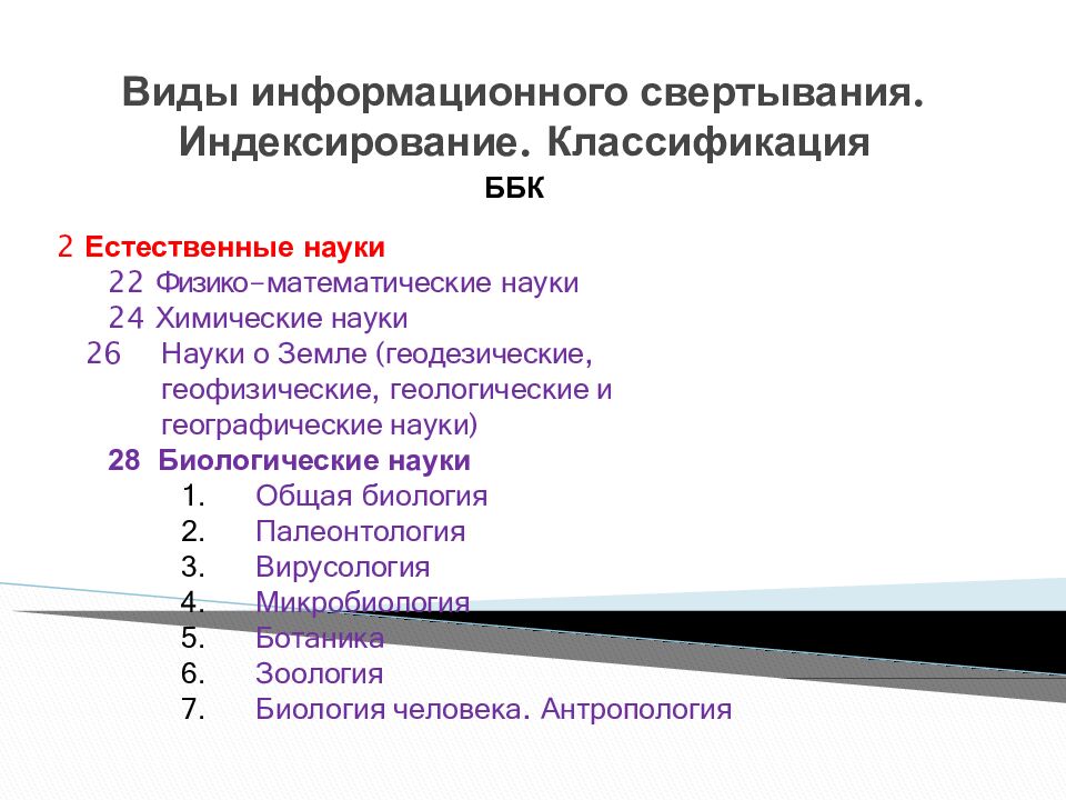 Виды информационного свертывания. Индексирование. Классификация