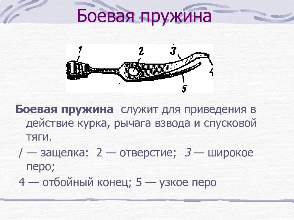 Что служит для предохранения спускового крючка. Боевая пружина ПМ предназначена.