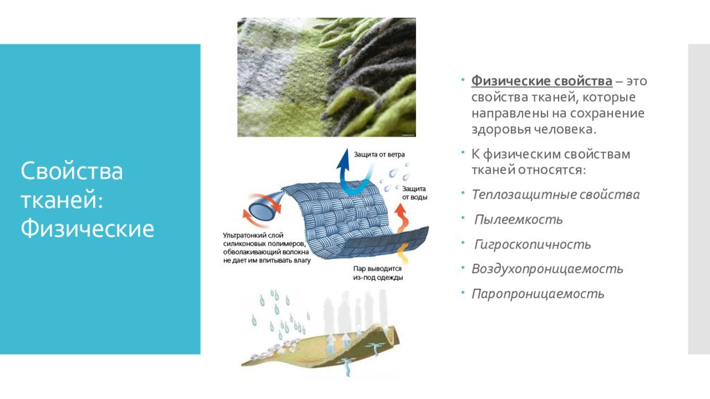 Физические ткани. Пылеемкость ткани. Воздухопроницаемость ткани. Ткани с высокими теплозащитными свойствами. Теплозащитные свойства тканей.