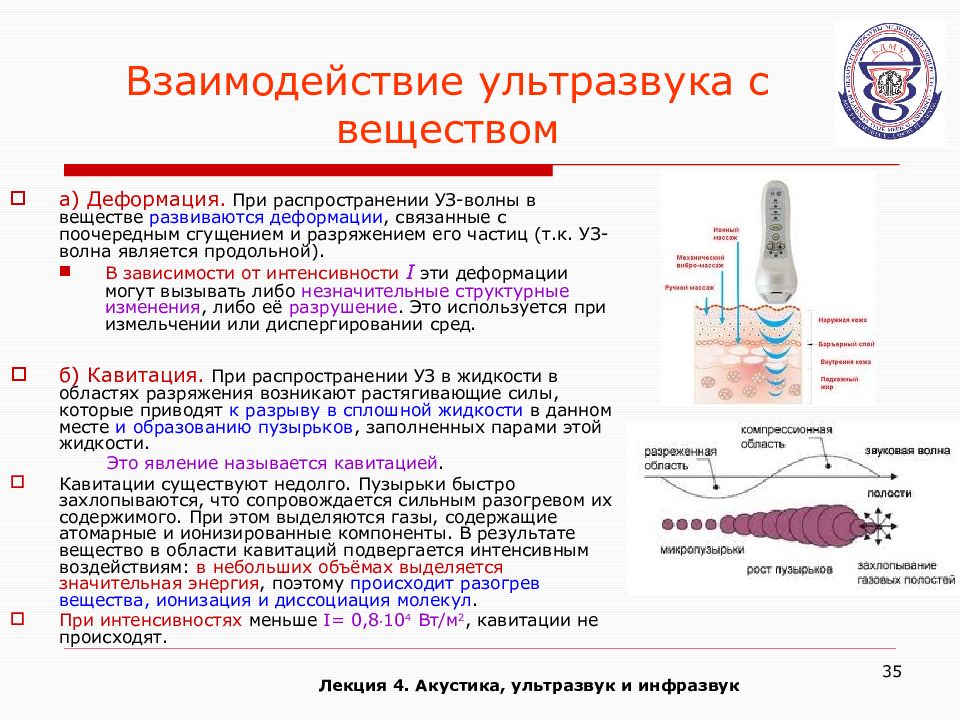 Механизм ультразвука. Механизмы взаимодействия ультразвука с веществом. Влияние ультразвука на вещество. Особенности взаимодействия ультразвука с веществом. Кавитационный эффект ультразвука.