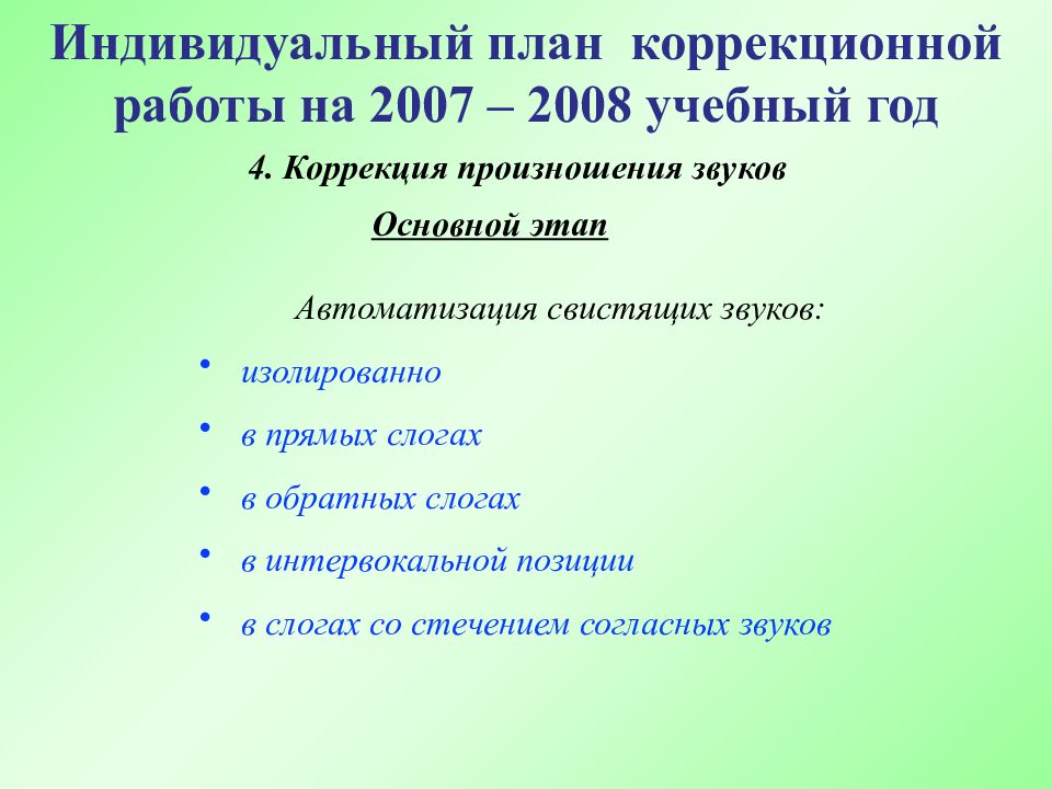 Индивидуальный план коррекционной работы с ребенком на учебный год