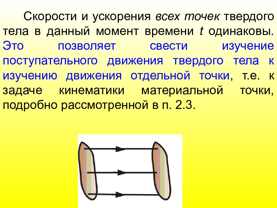 Материальная точка твердое тело. Скорость и ускорение твердого тела. Закон движения твердого тела при поступательном движении. Скорость и ускорение точки твердого тела. При поступательном движении все точки твердого тела.