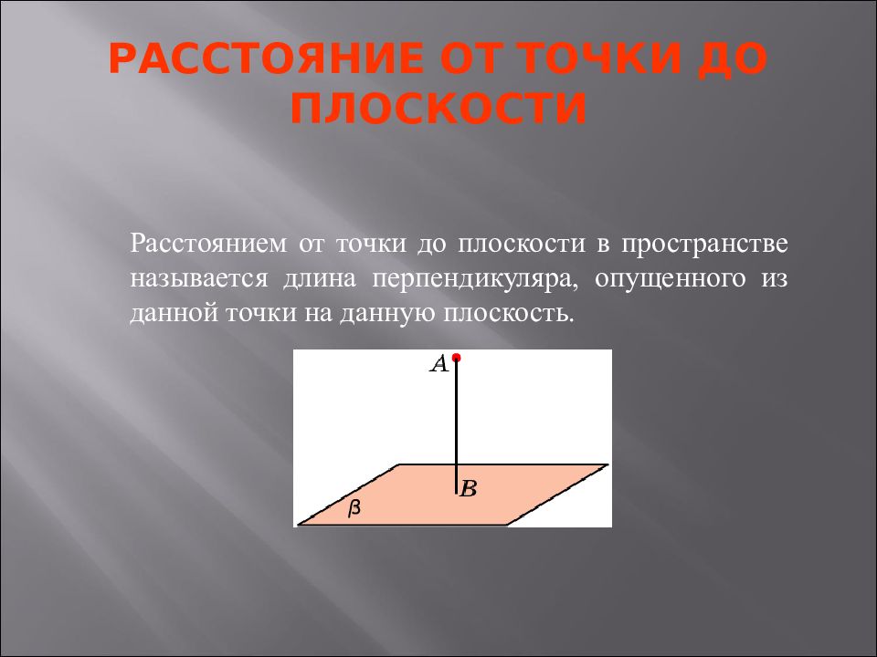 Расстояние от точки до плоскости презентация