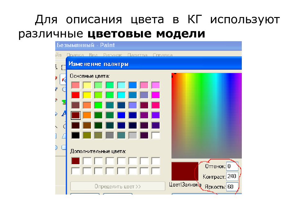 Описание цветовых моделей. Описание цвета. Способы описания цвета в компьютерной графике. Палитра для текста. Опишите палитру цветов.