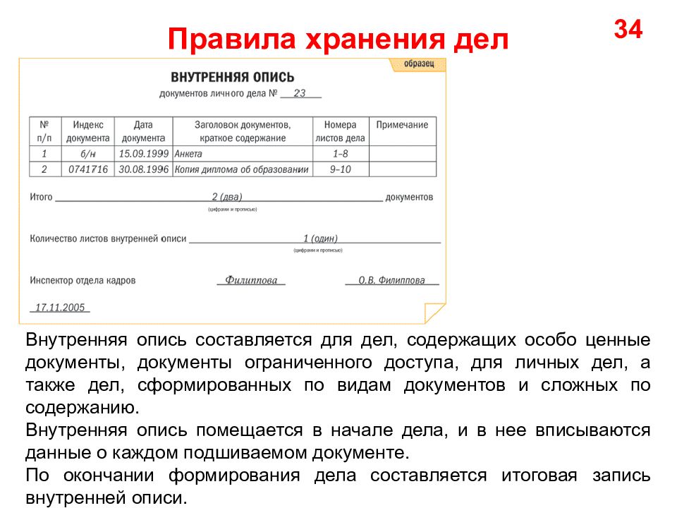 Дела войти. Составление внутренней описи. Внутренняя опись дела. Порядок составления внутренняя опись. Внутренняя опись документов дела составляется.