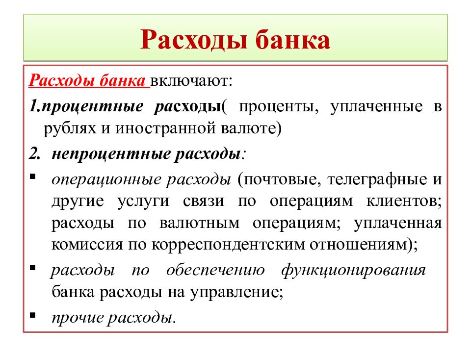 Расходы банка