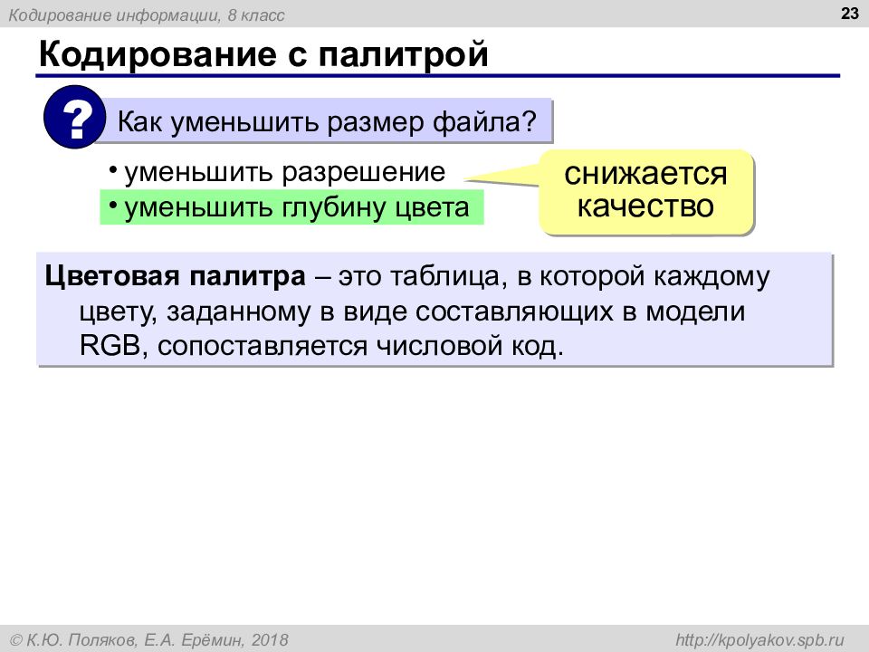 Рисунок закодирован с палитрой 256 цветов сколько байт занимает информация