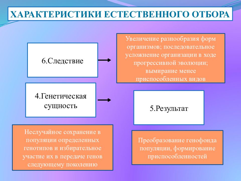 Характеристика естественного отбора по плану