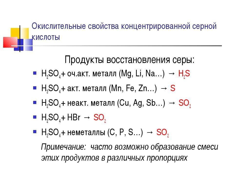 Схема взаимодействия серной кислоты с металлами