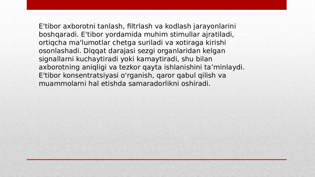 Muhandislik psixologiyasi fanidan Mavzu: Axborotni qabul qilishda eʼtiborning