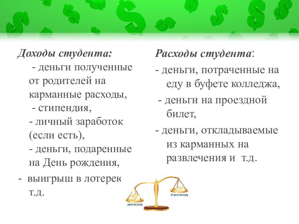 Презентация личный бюджет студента