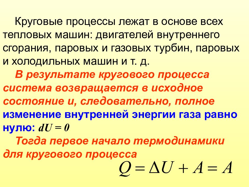 Теплове машин. Круговые процессы тепловых машин. Круговые процессы и тепловые двигатели. Энергетические соотношения для кругового процесса в тепловой машине. Первое начало термодинамики для кругового процесса.