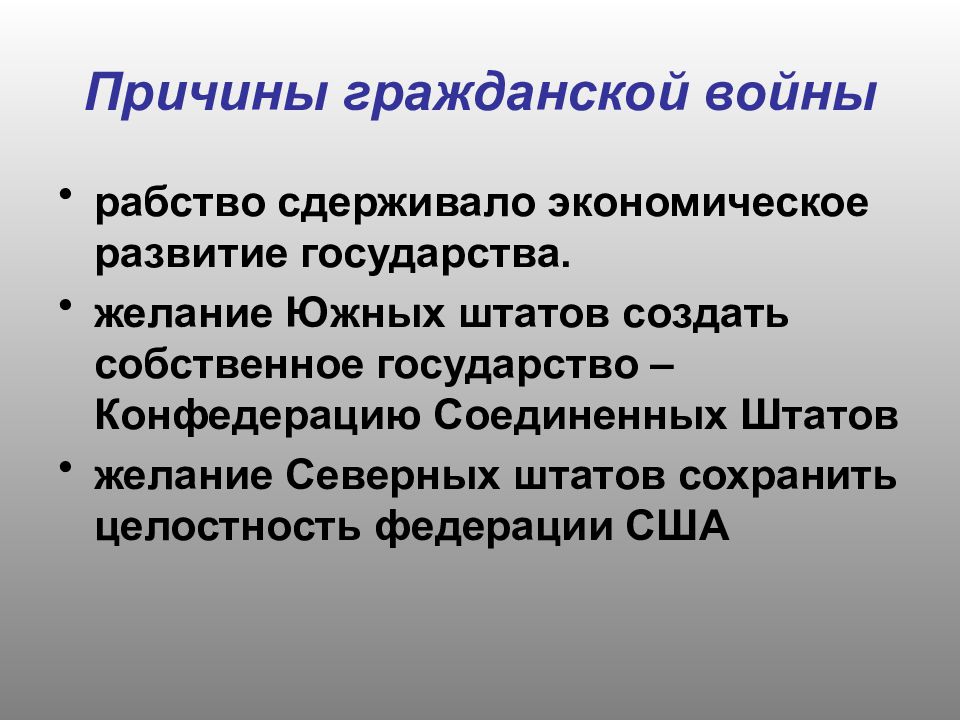 Сша причины и итоги гражданской войны 1861 1865 презентация