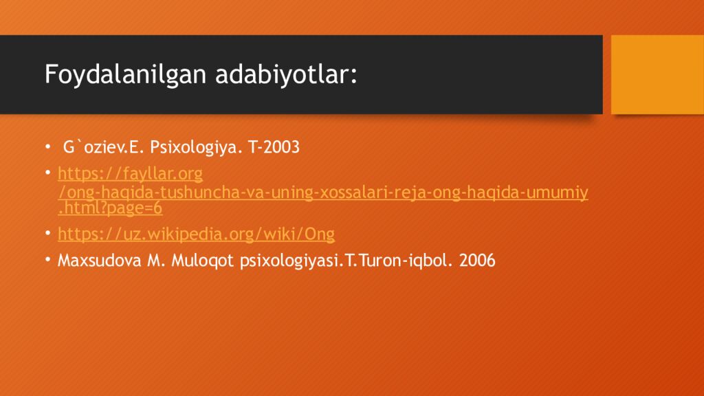 Foydalanilgan adabiyotlar :