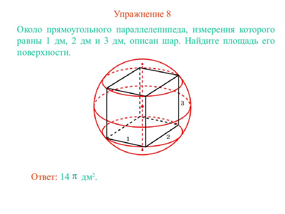 Радиус описанной сферы параллелепипеда. Прямоугольный параллелепипед описан около шара. Шар описанный около параллелепипеда. Радиус сферы описанной около Куба. Площадь поверхности описанного шара.