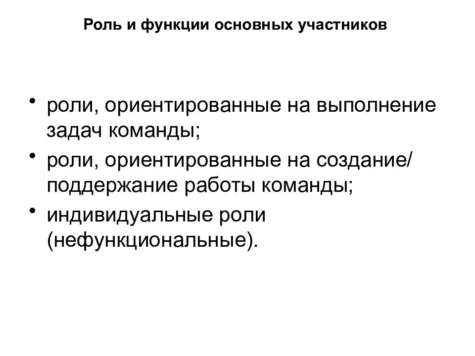 Функции участников. Роли, ориентированные на выполнение задач. Роли, ориентированные на выполнение задач команды. Роли участников проекта, ориентированные на выполнение задач команды. Основные роли в команде.