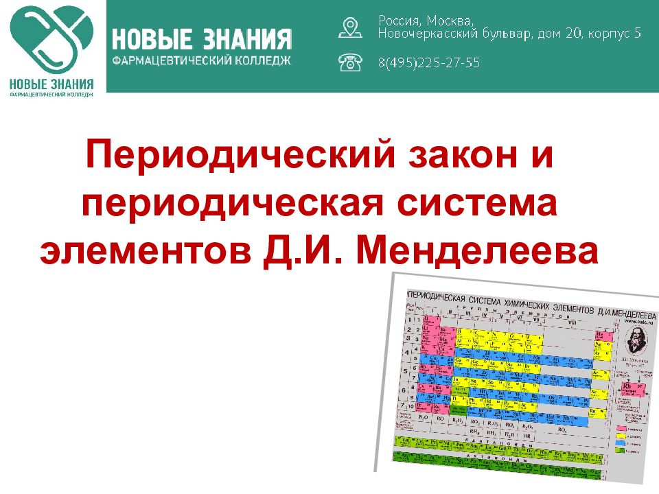 Периодический закон и периодическая система элементов Д.И. Менделеева