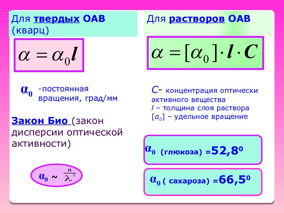 Толщина вещества. Закон био оптика. Закон био для оптически активных веществ. Удельная постоянная вращения. Постоянной вращения это.