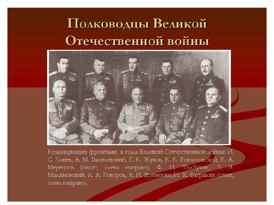 Командующие фронтами великой отечественной войны 1941 1945 презентация