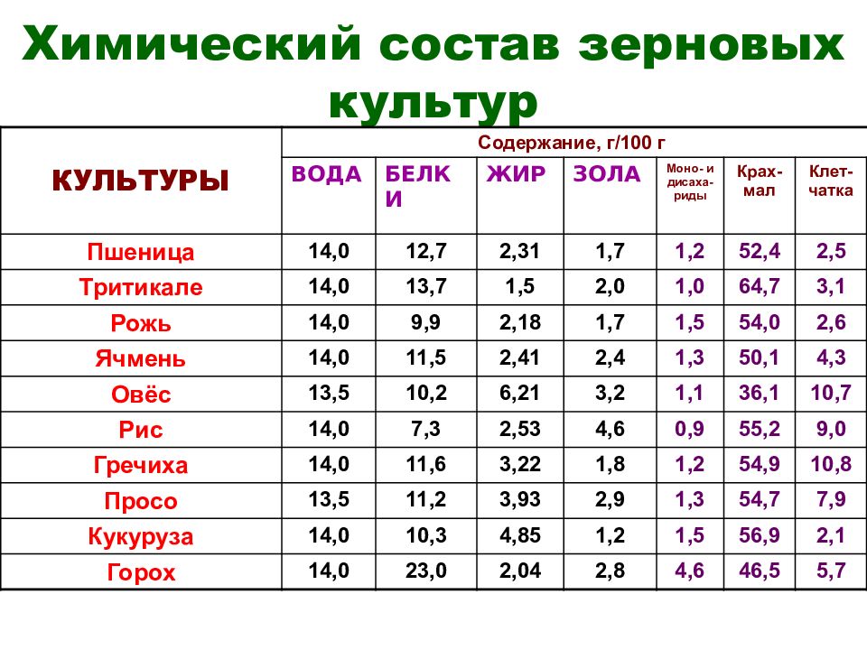 Химический состав продуктов. Химический состав зерна. Химический состав зерна белки жиры углеводы. Химический состав зерна пшеницы таблица. Химический состав основных зерновых культур.