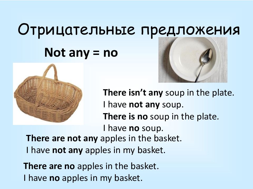 There are some onions. There were not any предложения. Предложения с not any. No not any правило. Some any в отрицательных предложениях.