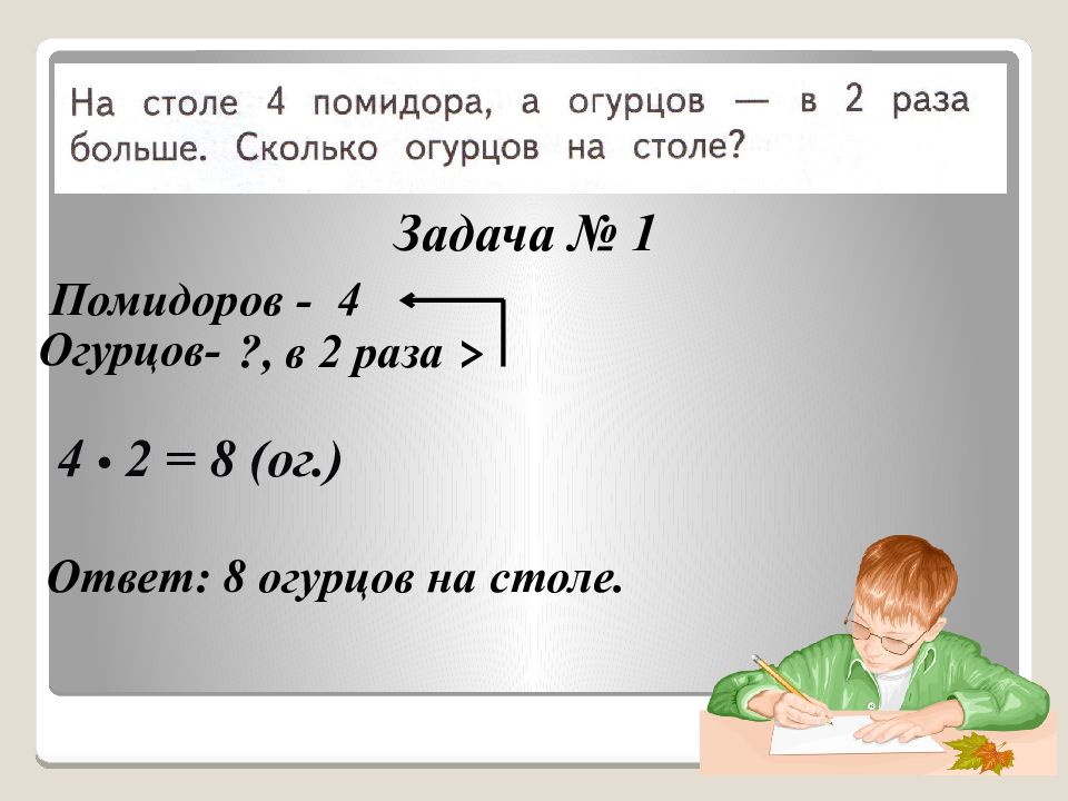 Презентация задачи на увеличение в несколько раз