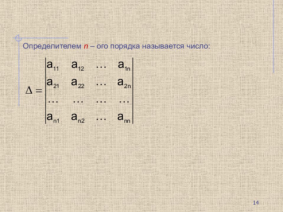 Определитель 2 порядка. Определитель числа. Сложение определителей матрицы. Матрица n-ОГО порядка. Определитель n-ОГО порядка.