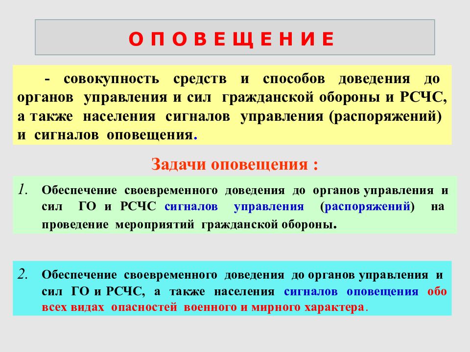 Совокупность методов и способов. Задачи оповещения. Доведение до органов управления сил и средств. Сигналы оповещения РСЧС. Совокупность средств.