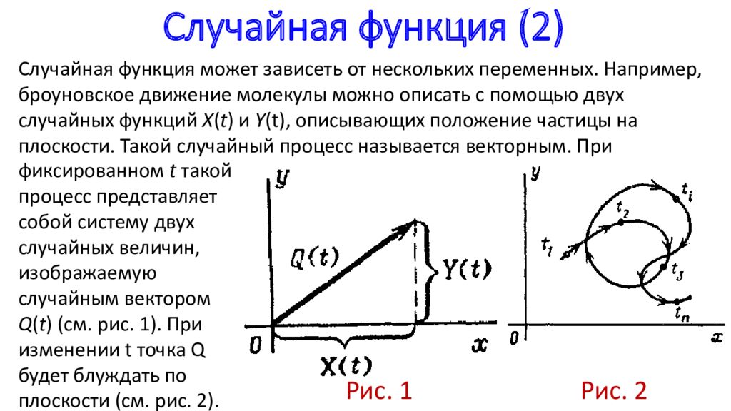 Случайная функция. Функция случайного процесса. Сечение случайной функции. Реализация случайной функции.