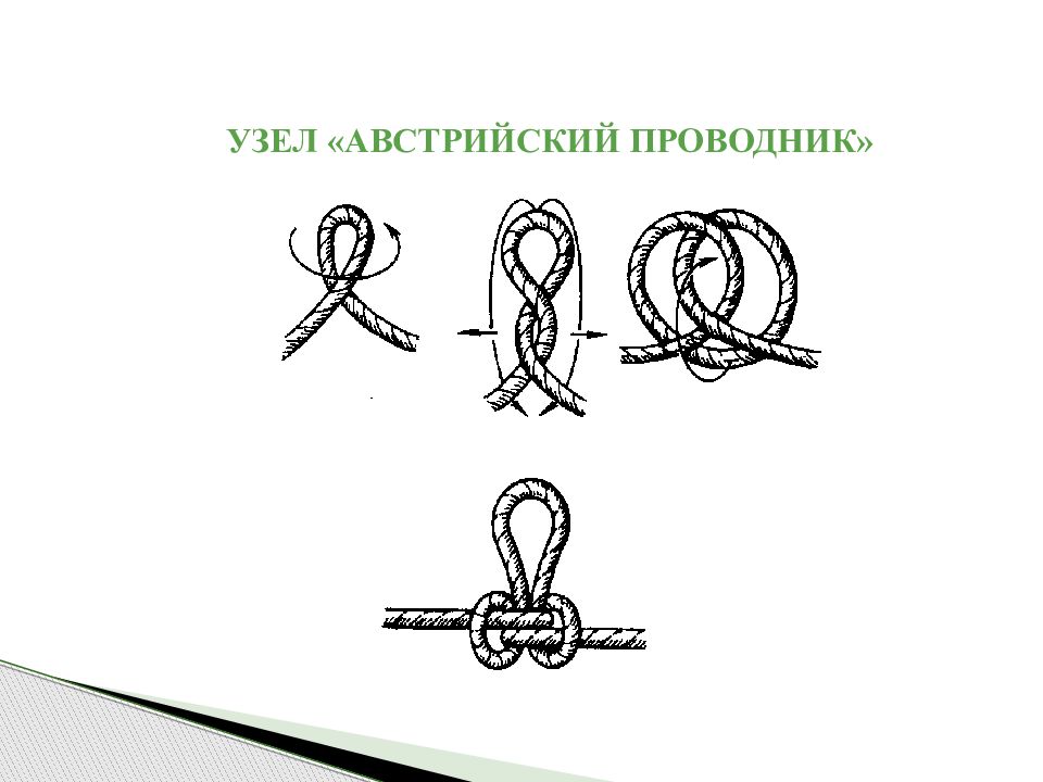 Узел проводник. Австрийский проводник узел схема. Серединный австрийский проводник узел. Узел среднего австрийский проводник Бергшафт. Узел австрийский Грейпвайн.