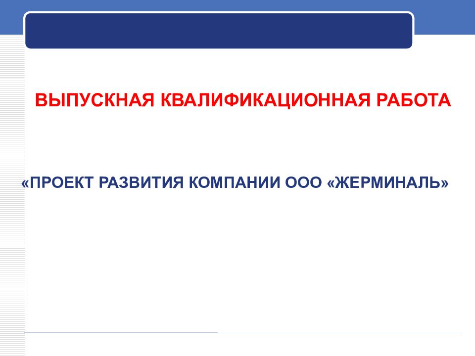 ВЫПУСКНАЯ КВАЛИФИКАЦИОННАЯ РАБОТА «ПРОЕКТ РАЗВИТИЯ КОМПАНИИ ООО «ЖЕРМИНАЛЬ»