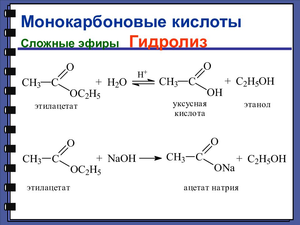Полимеризация карбоновых кислот. Гидролиз карбоновых кислот. Пропионовая кислота и глицерин. Реакциооноспособность карбоновых кислот. Пропионовая кислота продукт реакции