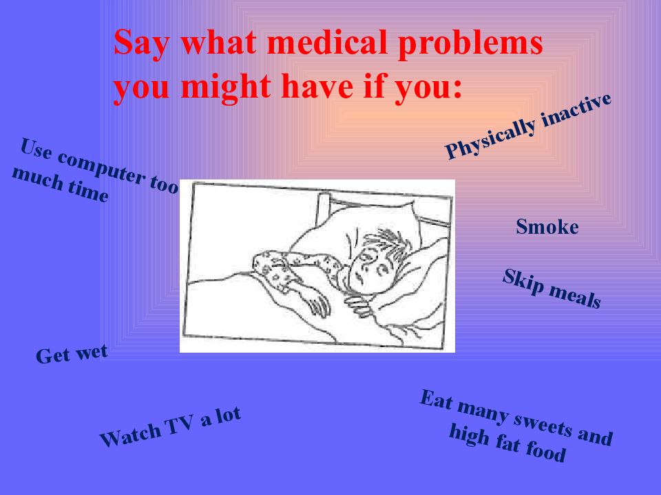 Задание по теме Medical problems. What Medical problems might you have or might you get if.... Physical inactivity.