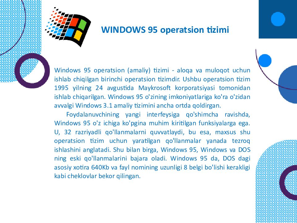 OPERATSION TIZIMLAR Windows 1 FreeBSD V redhat soiaris = •5 Sun Cobalt