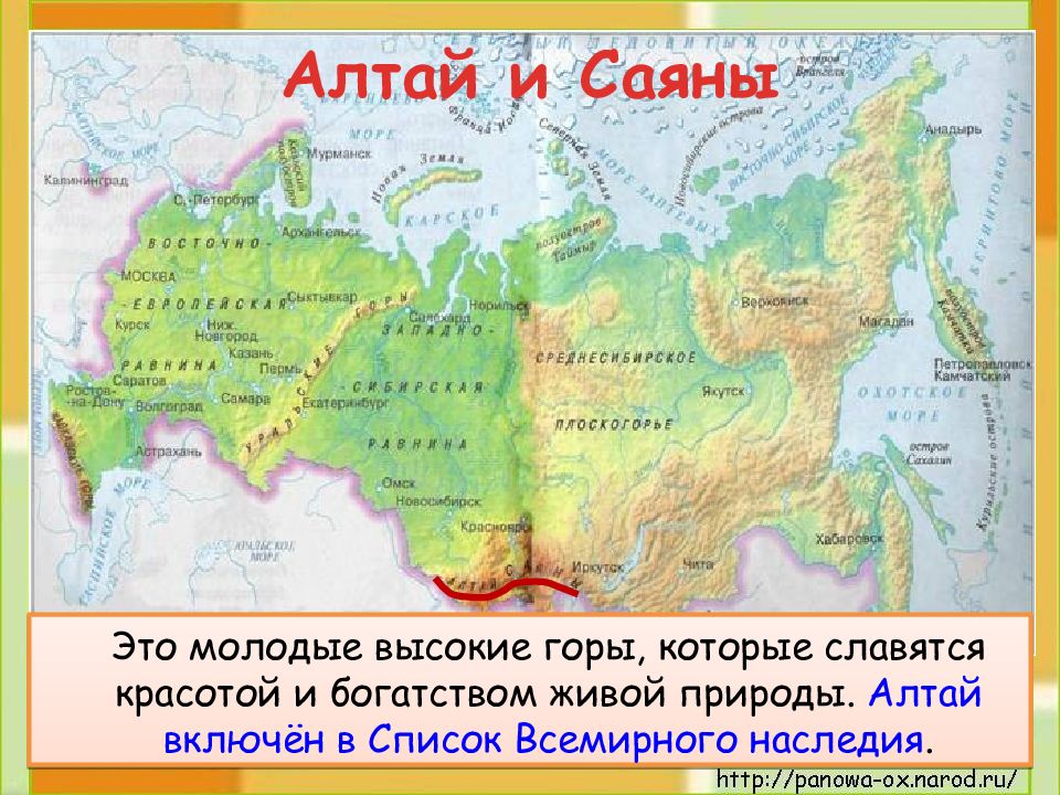В какой части страны находится горы алтая. Саяны на карте России. Горы Саяны на карте. Саяны горы на карте России. Карта России с горами и равнинами.