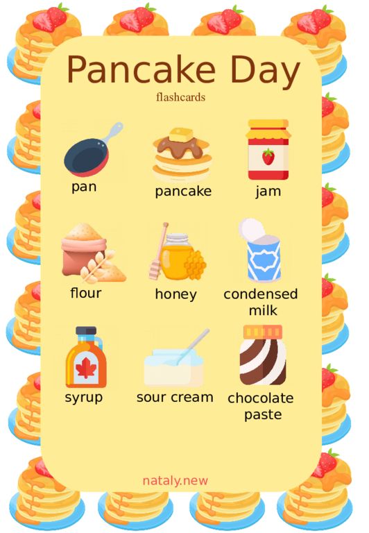 flashcards Pan pancake Jam Condensed milk Honey Syrope Sour cream flour Pancake