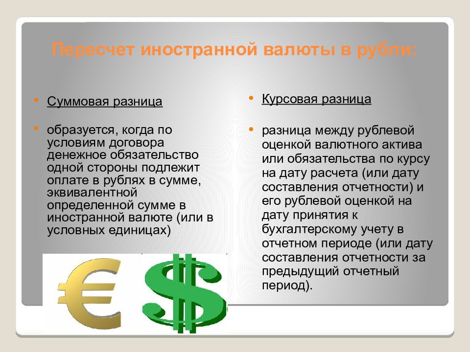 Учет денежных средств в валюте. Какой порядок пересчёта иностранной валюты в рублях.