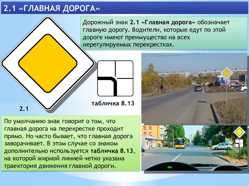 Главная дорога показана 1 только на левом верхнем рисунке