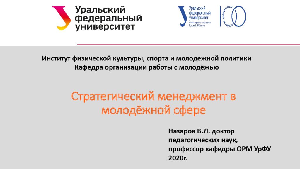 Стратегический менеджмент в молодёжной сфере Институт физической культуры,