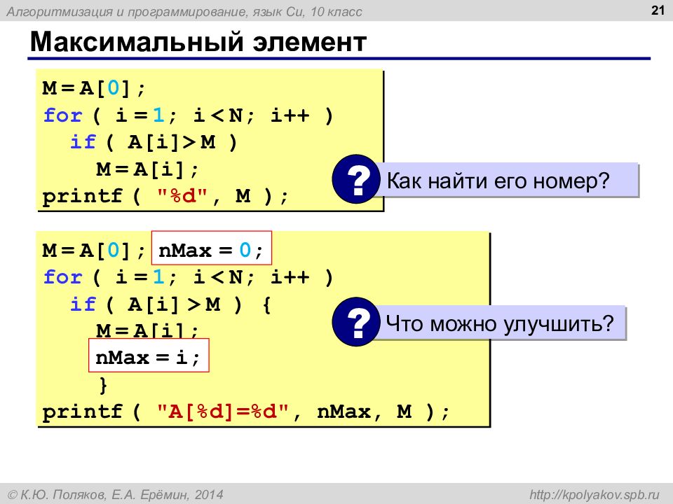 Максимальный элемент. A 10 for i 1 i< 2 i++ a 1. I++ В си.