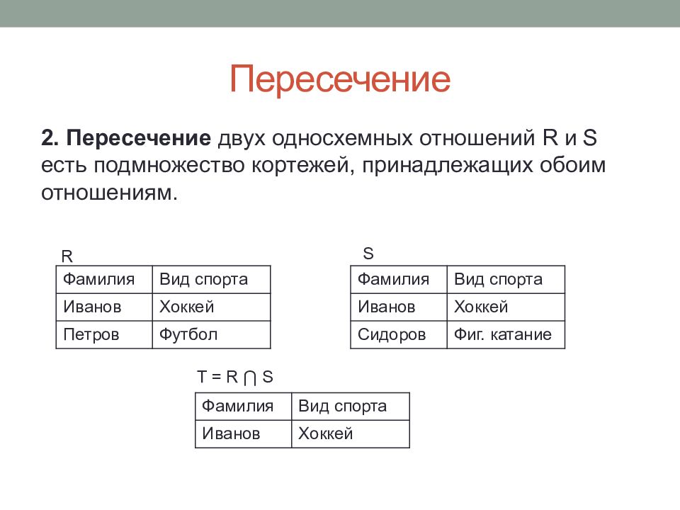 Операция пересечь означает