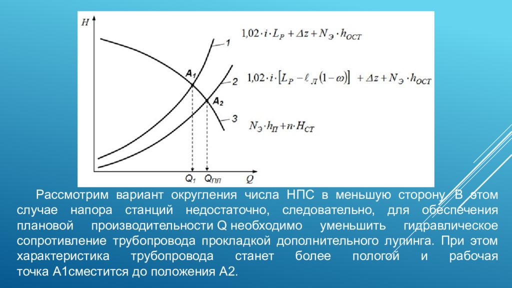 В меньшую сторону. Рабочая точка НПС. Давление НПС. Определение числа НПС. Лупинг напор.